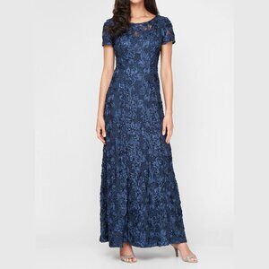 sachin and babi light blue dress Alex Evenings | Dresses | Alex Evenings Rosette Aline Gown With Sequin  Detail Short Illusion Sleeves 6